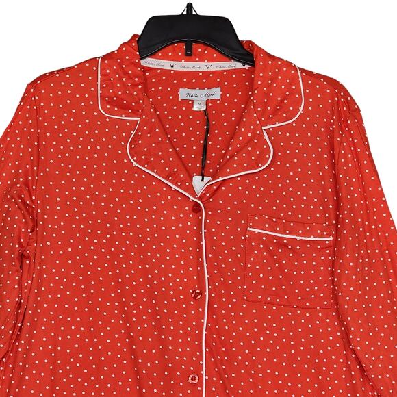 White Mark Long Sleeve Nightgown Notch Collar Button Down Red White Medium - Picture 3 of 8